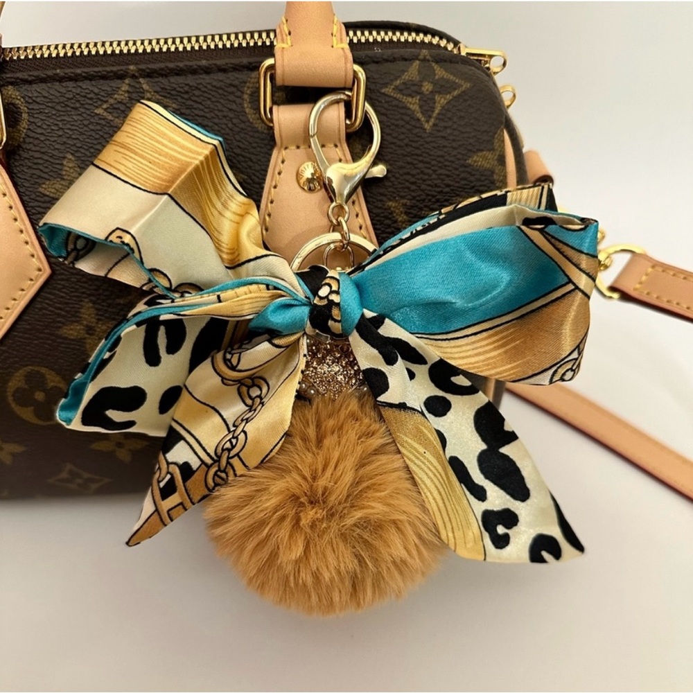 Silk scarf twilly and Pom Pom bag CHARM